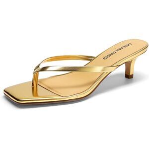 Dream Pairs Women Gold Faux Leather Square Open Toe Low Heels Sandals Shoes